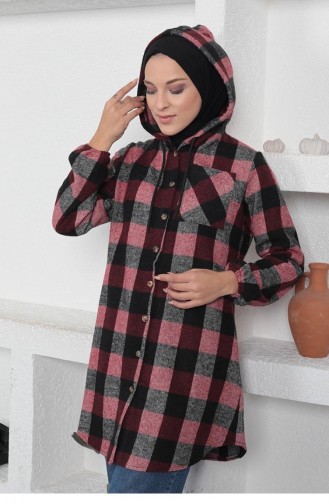 0158Sgs Plaid Patterned Hijab Cape Claret Red 6659