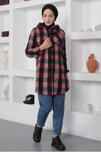 0158Sgs Plaid Patterned Hijab Cape Claret Red 6659