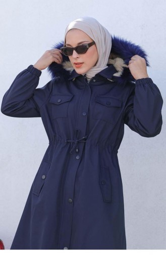 6000Tbt Bondit Fabric Fur Coat Navy Blue 6733