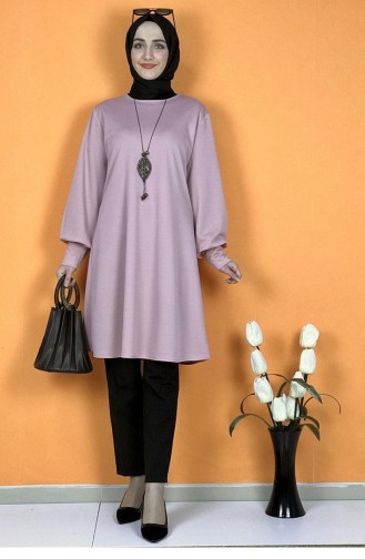 تونيك للحجاب مُزين بتفاصيل قلادة 0120-02 لون وردي 0120-02