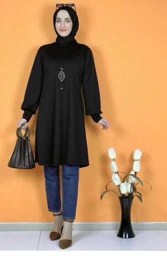تونيك للحجاب مُزين بتفاصيل قلادة 0120-05 لون أسود 0120-05