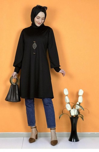 تونيك للحجاب مُزين بتفاصيل قلادة 0120-05 لون أسود 0120-05