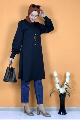 Necklace Detailed Hijab Tunic 0120-06 Navy Blue 0120-06