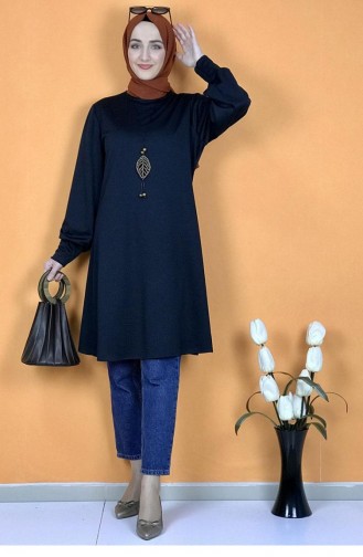 تونيك للحجاب مُزين بتفاصيل قلادة 0120-06 لون كحلي 0120-06