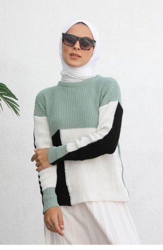 0025Mp Dreifarbiger Pullover Mint 6806