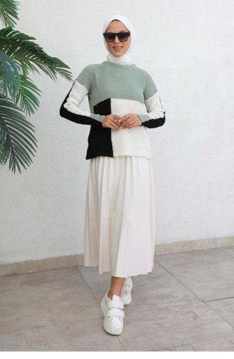 0025Mp Dreifarbiger Pullover Mint 6806