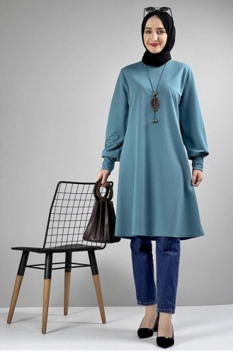 Necklace Detailed Hijab Tunic 0120-10 Petrol Blue 0120-10