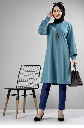 Ketting Gedetailleerde Hijab Tuniek 0120-10 Petrol Blauw 0120-10