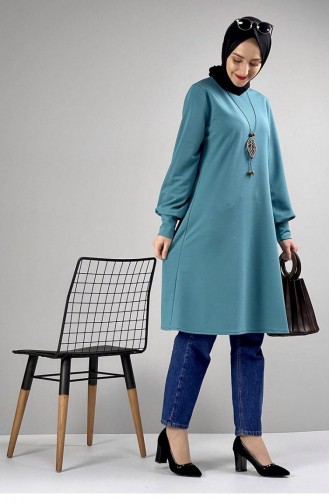 Necklace Detailed Hijab Tunic 0120-10 Petrol Blue 0120-10