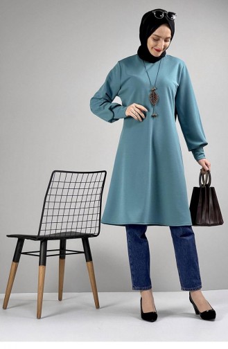 Ketting Gedetailleerde Hijab Tuniek 0120-10 Petrol Blauw 0120-10