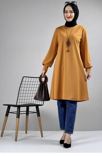 Necklace Detailed Hijab Tunic 0120-12 Mustard 0120-12
