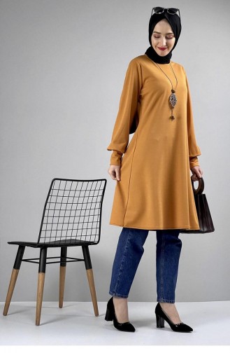 Necklace Detailed Hijab Tunic 0120-12 Mustard 0120-12