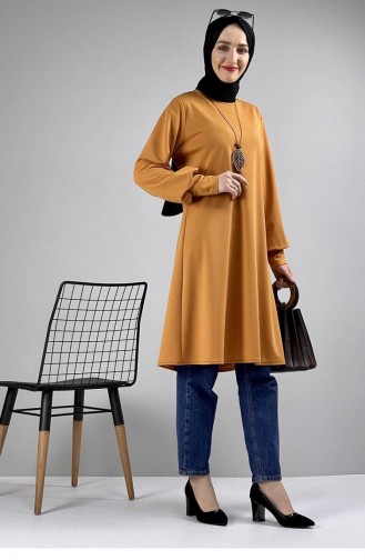 Necklace Detailed Hijab Tunic 0120-12 Mustard 0120-12