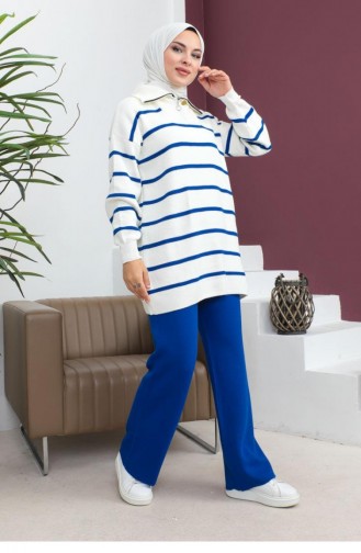 0065Mp Striped Knitwear Set Saxe Blue 6873