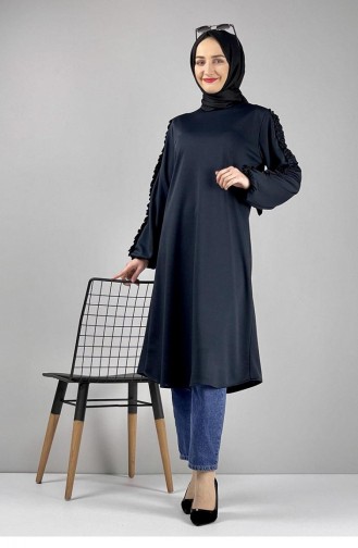 Sleeve Detailed Hijab Tunic 0126-01 Black 0126-01