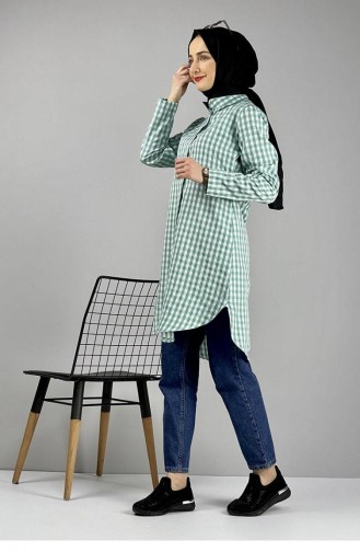 Gingham Patterned Tunic 0128-02 Emerald Green 0128-02