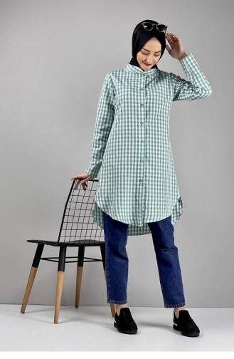 Gingham Patterned Tunic 0128-02 Emerald Green 0128-02