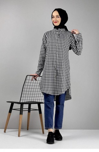 Gingham Patterned Tunic 0128-03 Black 0128-03