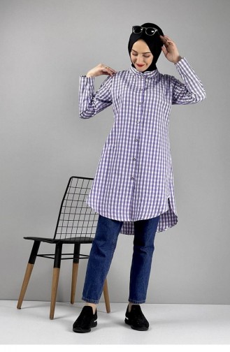Gingham Patterned Tunic 0128-05 Lilac 0128-05