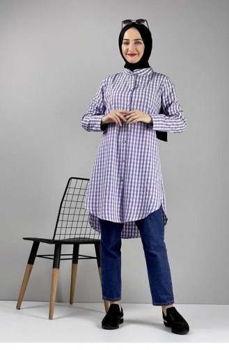 Gingham Patterned Tunic 0128-05 Lilac 0128-05
