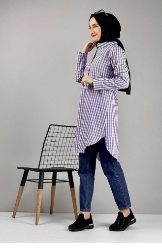 Gingham Patterned Tunic 0128-05 Lilac 0128-05