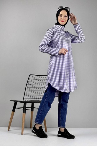 Gingham Patterned Tunic 0128-05 Lilac 0128-05