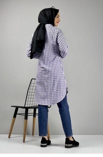 Gingham Patterned Tunic 0128-05 Lilac 0128-05