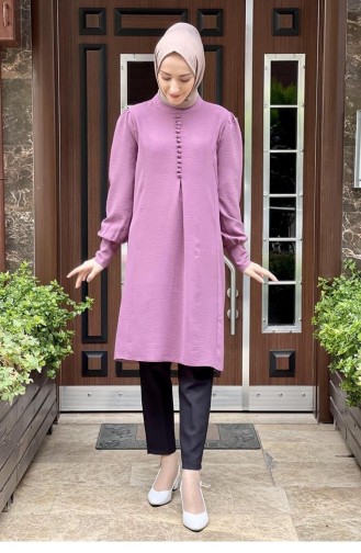 Sleeve And Collar Button Detail Aerobin Tunic 8025-03 Lilac 8025-03