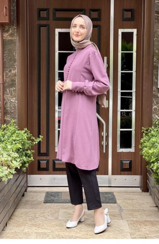 Sleeve And Collar Button Detail Aerobin Tunic 8025-03 Lilac 8025-03
