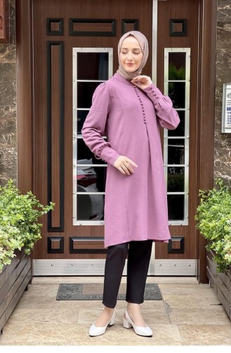 Sleeve And Collar Button Detail Aerobin Tunic 8025-03 Lilac 8025-03