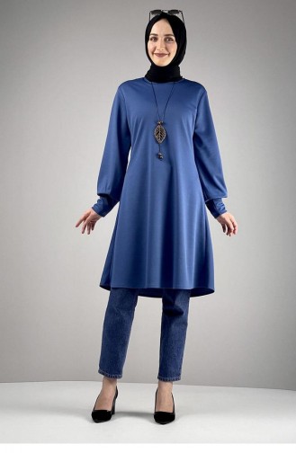 Necklace Detailed Hijab Tunic 0120-16 Indigo 0120-16