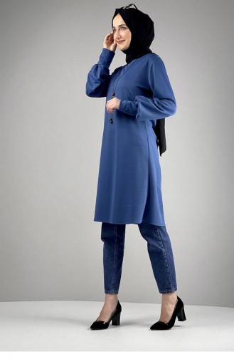 Tunique Hijab Détail Collier 0120-16 Indigo 0120-16
