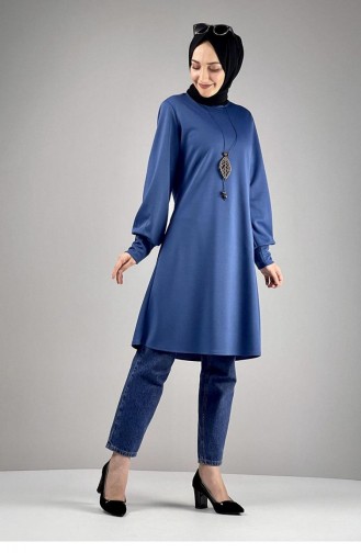 Tunique Hijab Détail Collier 0120-16 Indigo 0120-16
