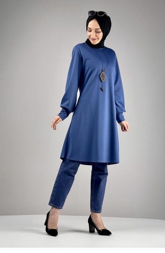 Necklace Detailed Hijab Tunic 0120-16 Indigo 0120-16