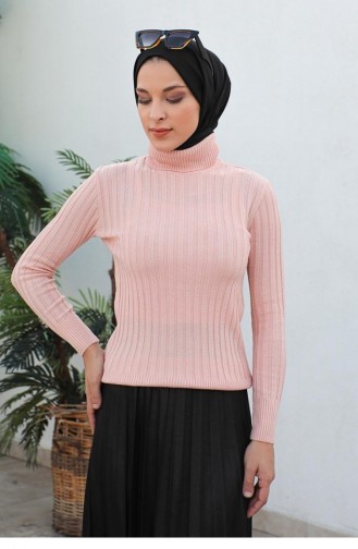 0028Mp Vertikal Gestreifter Strickpullover Puder 7289