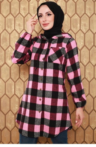 0158Sgs Plaid Patterned Hijab Cap Pink 7316