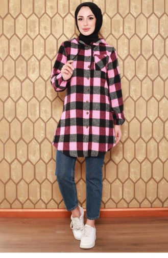 0158Sgs Plaid Patterned Hijab Cap Pink 7316