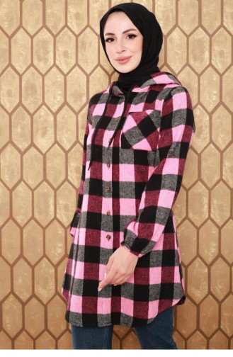 0158Sgs Plaid Patterned Hijab Cap Pink 7316