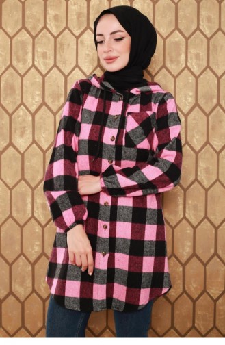 0158Sgs Plaid Patterned Hijab Cap Pink 7316