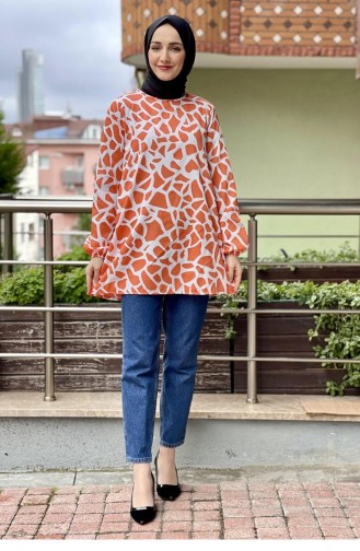 0150Sgs Gemusterte Tunika Orange 7361