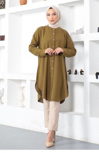 Large Size Aerobin Buttoned Tunic 1505A-01 Oil Green 1505A-01
