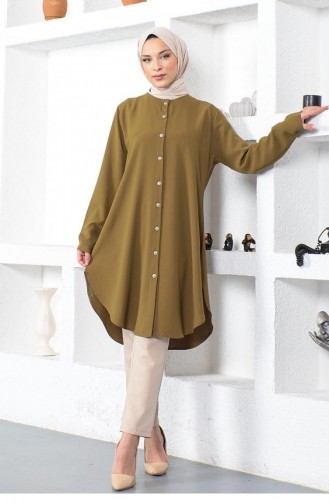 Large Size Aerobin Buttoned Tunic 1505A-01 Oil Green 1505A-01