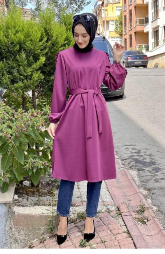تونيك للحجاب بتفاصيل أكمام 0126-16 لون وردي مترب 0126-16