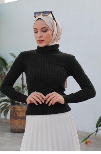 0028Mp Vertical Striped Knitwear Sweater Black 7550
