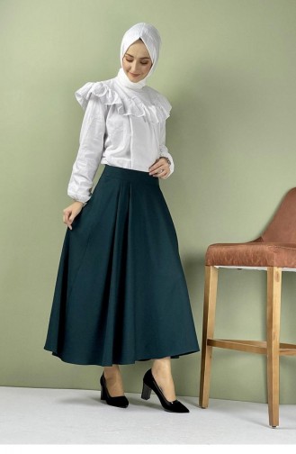 5225Nrs Pleated Skirt Emerald Green 7658