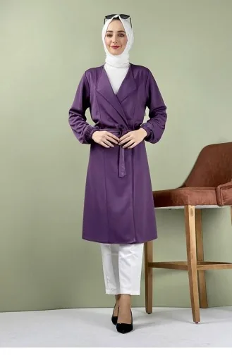 Kuşak Detaylı Kimono 8015-02 Mor