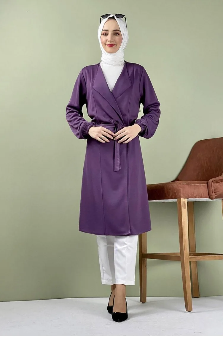 Kuşak Detaylı Kimono 8015-02 Mor