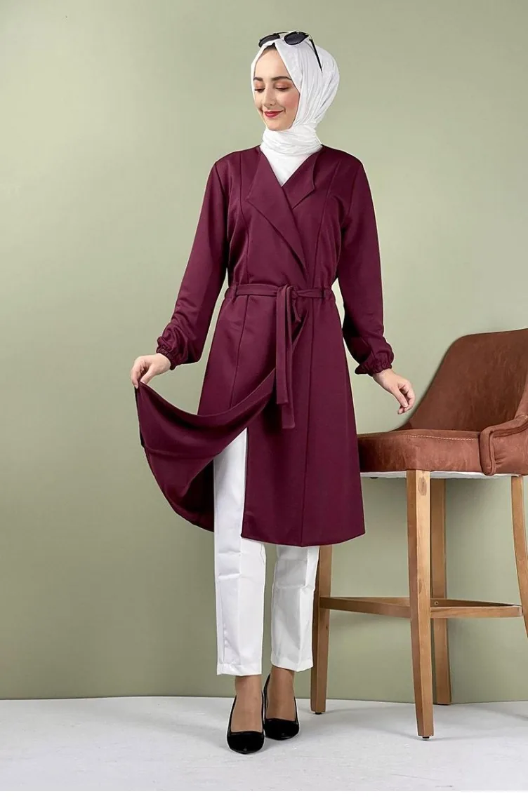Kuşak Detaylı Kimono 8015-05 Vişne