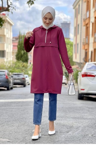 1507Tgm Fermuarlı Tunik Bordo