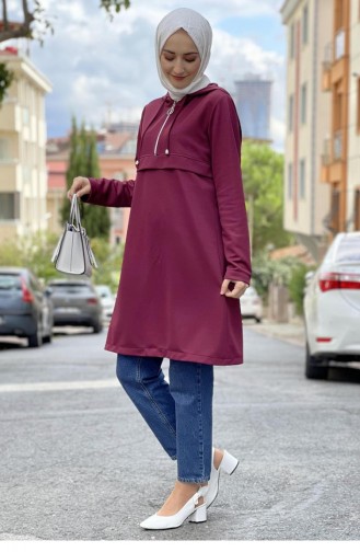 1507Tgm Fermuarlı Tunik Bordo
